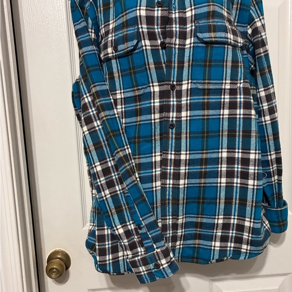 American Eagle Outfitters Blue Black White Plaid Flannel Shirt (both)